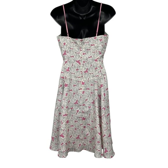 Bebe White Pink Rose Silk Dress Size Small S Shift Romantic Sleeveless EUC - Picture 8 of 11